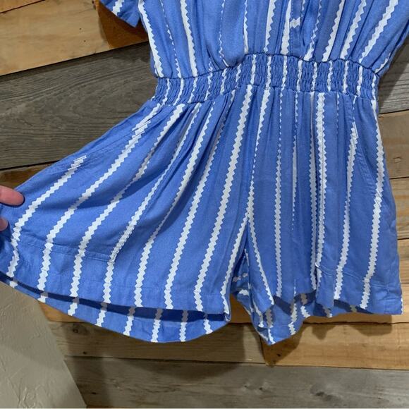 Anthropologie Beachgold Ancona Striped Surplice Romper Blue/White Size XS Beachy - Picture 10 of 16